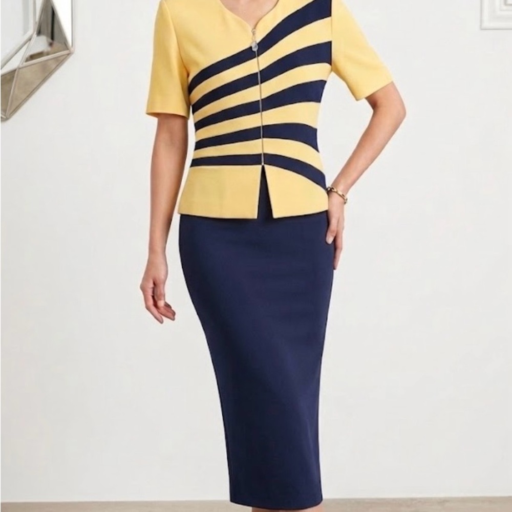 Vintage Yellow and Navy Women’s Pencil Skirt - Brand